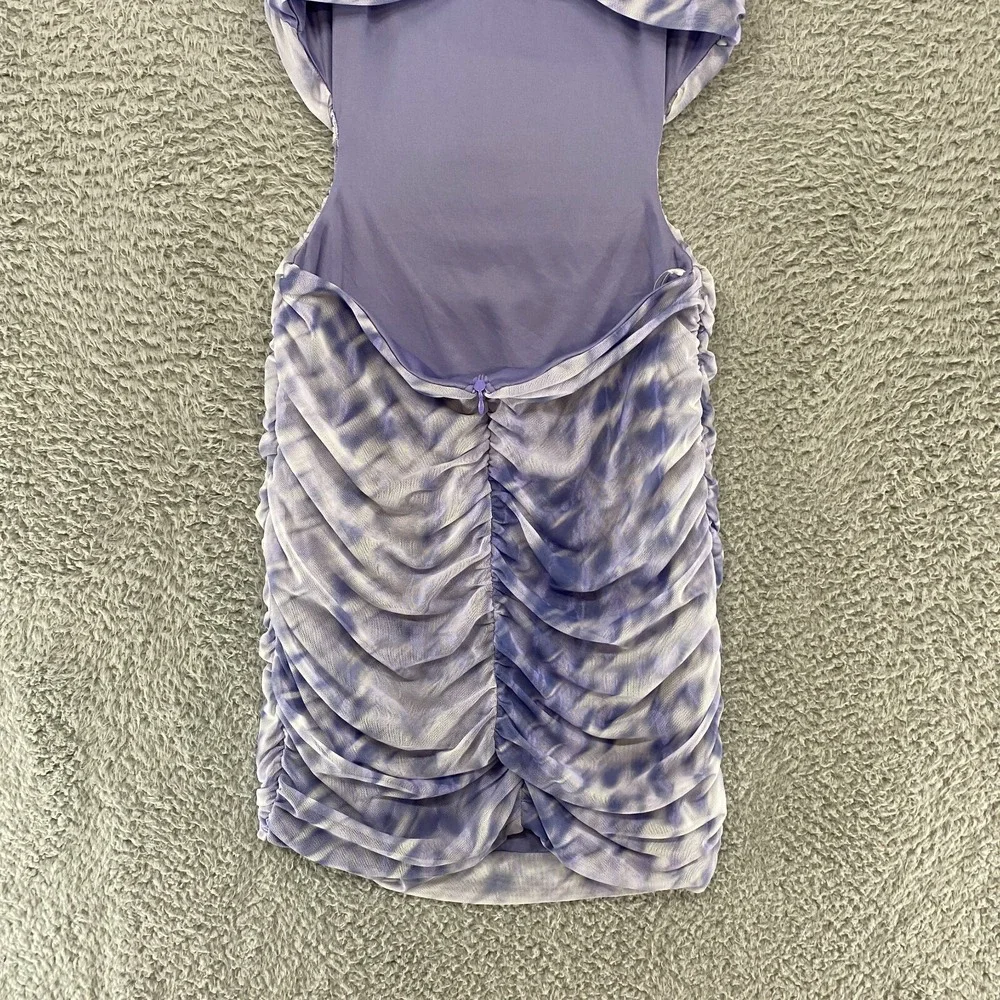 Zara Mesh Dress Womens Medium Cut Out Open Back Ruched Tie Dye Lavender - Picture 12 of 13